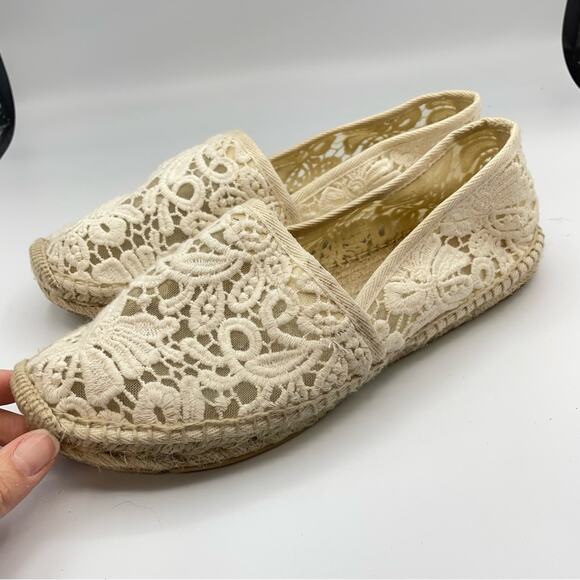 Tory Burch Cream Lace Slip On Espadrille Flats Women’s 10 Crochet Boho Shoes - Picture 12 of 14